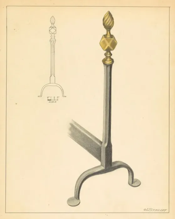 Framed Print : Andiron (one of pair), c. 1936. Creator: Jack Staloff