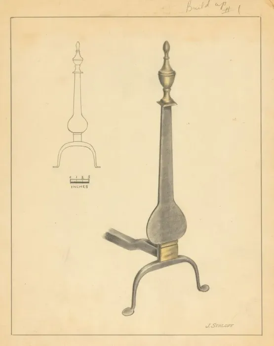 Framed Print : Andiron (one of pair), c. 1936. Creator: Jack Staloff Framed Print : Andiron (one of pair), c. 1936. Creator: Jack Staloff