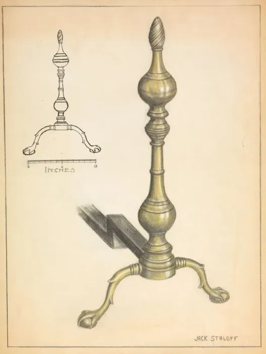 Framed Print : Andiron (one of pair), c. 1936. Creator: Jack Staloff Framed Print : Andiron (one of pair), c. 1936. Creator: Jack Staloff