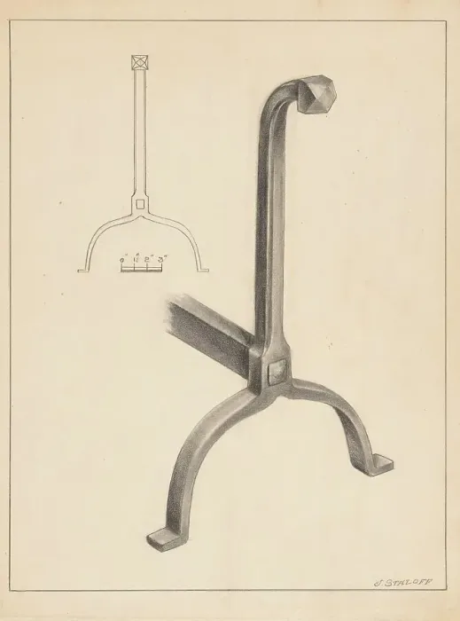 Framed Print : Andiron (one of pair), c. 1936. Creator: Jack Staloff Framed Print : Andiron (one of pair), c. 1936. Creator: Jack Staloff