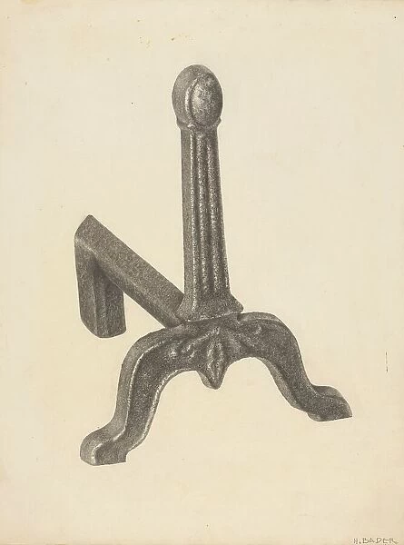 Andiron (one of pair), c. 1938. Creator: Herman Bader