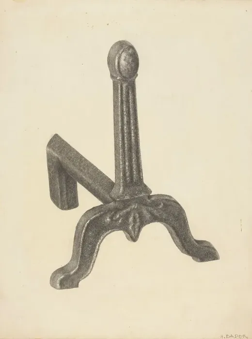 Framed Print : Andiron (one of pair), c. 1938. Creator: Herman Bader Framed Print : Andiron (one of pair), c. 1938. Creator: Herman Bader