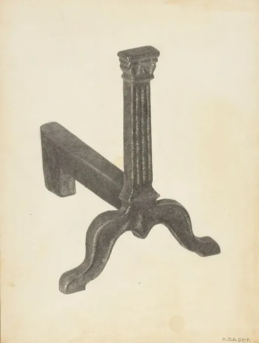Framed Print : Andiron (one of pair), c. 1938. Creator: Herman Bader Framed Print : Andiron (one of pair), c. 1938. Creator: Herman Bader