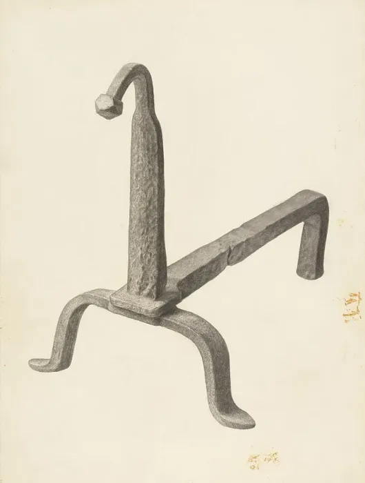Framed Print : Andiron (one of pair), c. 1938. Creator: Jack Staloff Framed Print : Andiron (one of pair), c. 1938. Creator: Jack Staloff