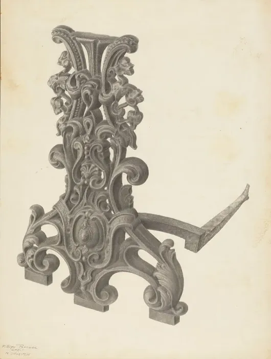 Framed Print : Andiron (one of pair), c. 1939. Creator: Filippo Porreca Framed Print : Andiron (one of pair), c. 1939. Creator: Filippo Porreca