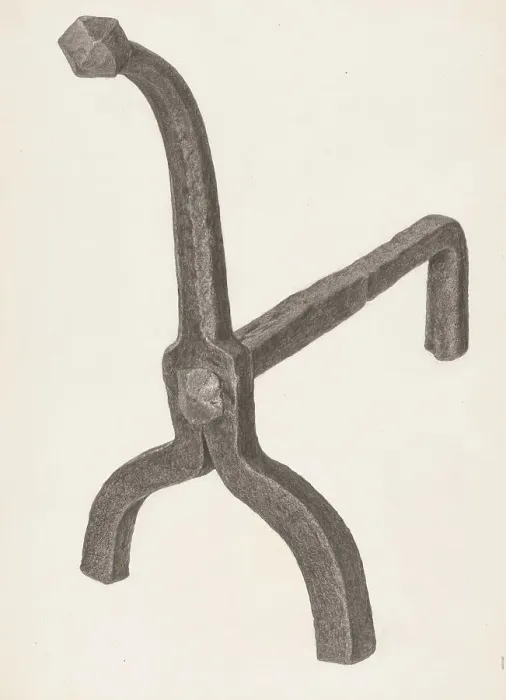 Framed Print : Andiron (one of pair), c. 1939. Creator: Jack Staloff Framed Print : Andiron (one of pair), c. 1939. Creator: Jack Staloff
