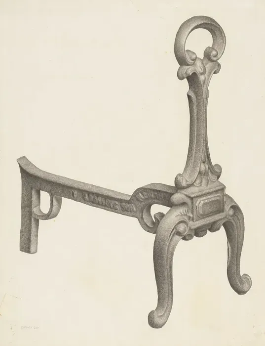 Framed Print : Andiron (one of pair), c. 1940. Creator: Milton Grubstein Framed Print : Andiron (one of pair), c. 1940. Creator: Milton Grubstein
