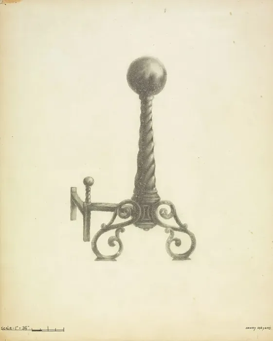 Framed Print : Andirons, c. 1937. Creator: Henry Meyers Framed Print : Andirons, c. 1937. Creator: Henry Meyers