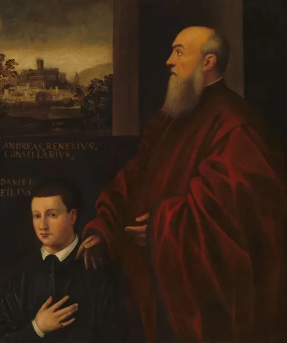 Framed Print : Andrea Renier and His Son Daniele, c. 1560 / 1566. Creator: Unknown Framed Print : Andrea Renier and His Son Daniele, c. 1560 / 1566. Creator: Unknown