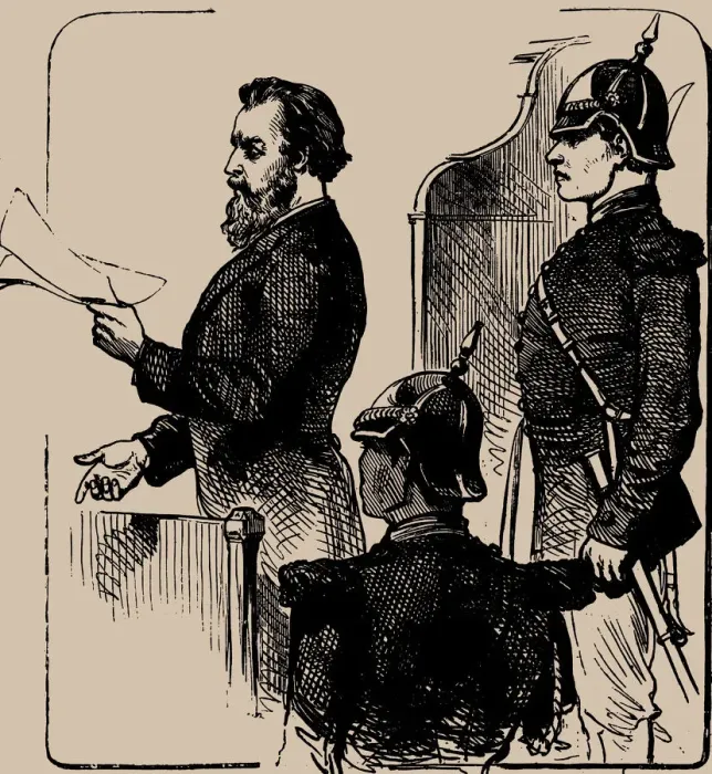 Framed Print : Andrei Zhelyabov before the Court, 1881. Creator: Anonymous Framed Print : Andrei Zhelyabov before the Court, 1881. Creator: Anonymous