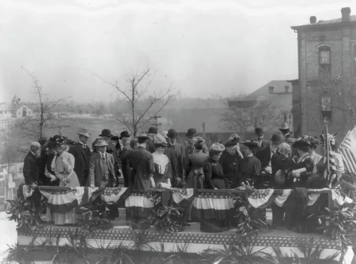 Framed Print : Andrew Carnegie at the 25th anniversary of the Tuskegee Institute, 1906. Creator: Frances Benjamin Johnston Framed Print : Andrew Carnegie at the 25th anniversary of the Tuskegee Institute, 1906. Creator: Frances Benjamin Johnston