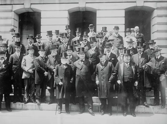 Framed Print : Andrew Carnegie, William Jennings Bryan and others, 1913. Creator: Bain News Service Framed Print : Andrew Carnegie, William Jennings Bryan and others, 1913. Creator: Bain News Service