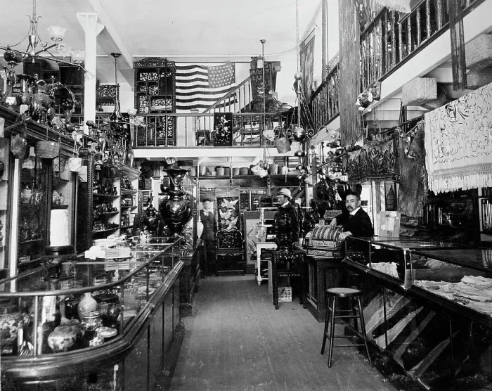 Framed Print : Andrew Kan & Co. china store, Portland, Ore. between 1895 and 1910. Creator: Unknown. Andrew Kan & Co. china store, Portland, Ore. between 1895 and 1910. Creator: Unknown