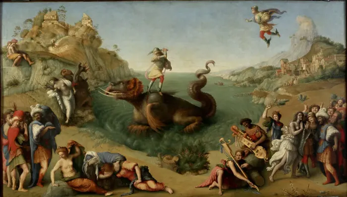 Framed Print : Andromeda freed by Perseus, 1510-1515. Artist: Piero di Cosimo (ca 1462-ca 1521) Framed Print : Andromeda freed by Perseus, 1510-1515. Artist: Piero di Cosimo (ca 1462-ca 1521)