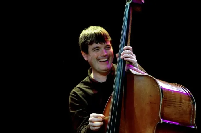 Framed Print : Andy Cleyndert, double bassist, The Under Ground, Eastbourne, East Sussex. Artist Framed Print : Andy Cleyndert, double bassist, The Under Ground, Eastbourne, East Sussex. Artist