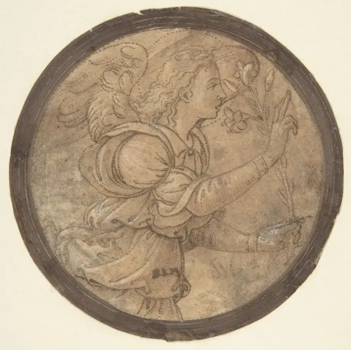 Framed Print : The Angel of the Annunciation (Cartoon for an Embroidery), 1466-1524