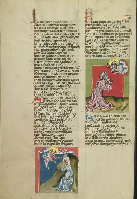 Framed Print : An Angel Appearing to Hagar in the Wilderness: God Speaking to Abraham; Weltchronik, about 1400-10. Creator: Unknown Framed Print : An Angel Appearing to Hagar in the Wilderness: God Speaking to Abraham; Weltchronik, about 1400-10. Creator: Unknown