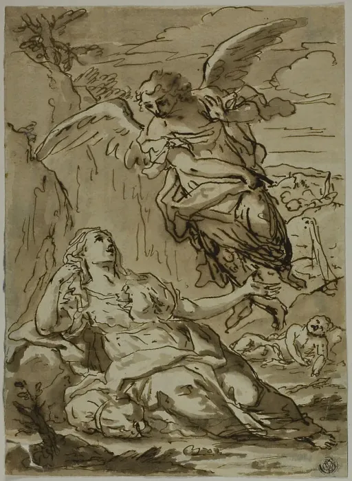 Framed Print : Angel Appearing to Hagar in the Wilderness, n.d. Creator: Pietro Gualla Framed Print : Angel Appearing to Hagar in the Wilderness, n.d. Creator: Pietro Gualla