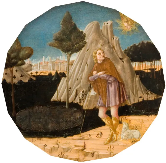 Framed Print : Angel Appearing to Joachim, 1500. Creator: Matteo di Giovanni Framed Print : Angel Appearing to Joachim, 1500. Creator: Matteo di Giovanni