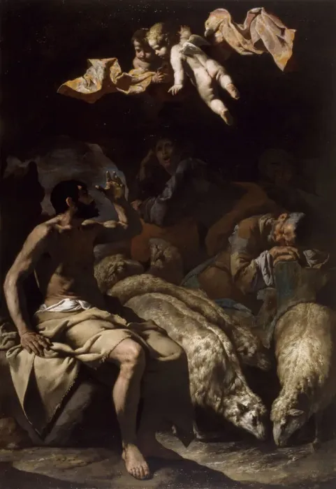 Framed Print : The Angel Appearing to the Shepherds, 1600-50. Creator: Master of the Annunciation to Framed Print : The Angel Appearing to the Shepherds, 1600-50. Creator: Master of the Annunciation to