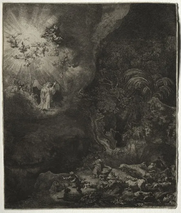 Framed Print : The Angel Appearing to the Shepherds, 1634. Creator: Rembrandt van Rijn (Dutch, 1606-1669) Framed Print : The Angel Appearing to the Shepherds, 1634. Creator: Rembrandt van Rijn (Dutch, 1606-1669)