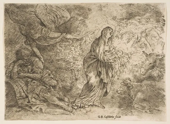 Framed Print : The angel awakening Joseph to the presence of the Virgin and Child, ca. 1645-49 Framed Print : The angel awakening Joseph to the presence of the Virgin and Child, ca. 1645-49