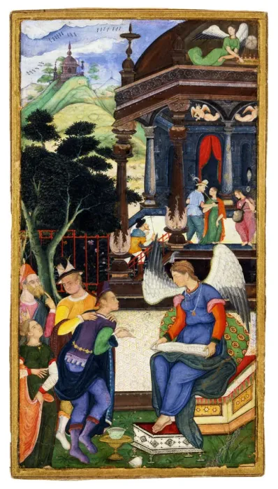Framed Print : An Angel Conversing with a Group of Europeans, c. 1610. Artist: Indian Art Framed Print : An Angel Conversing with a Group of Europeans, c. 1610. Artist: Indian Art