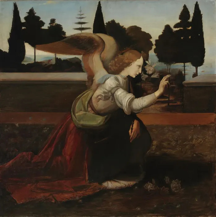 Framed Print : Angel, detail copy after Leonardo da Vinci's painting Annunciation, 1895. Creator: Magnus Enckell Framed Print : Angel, detail copy after Leonardo da Vinci's painting Annunciation, 1895. Creator: Magnus Enckell