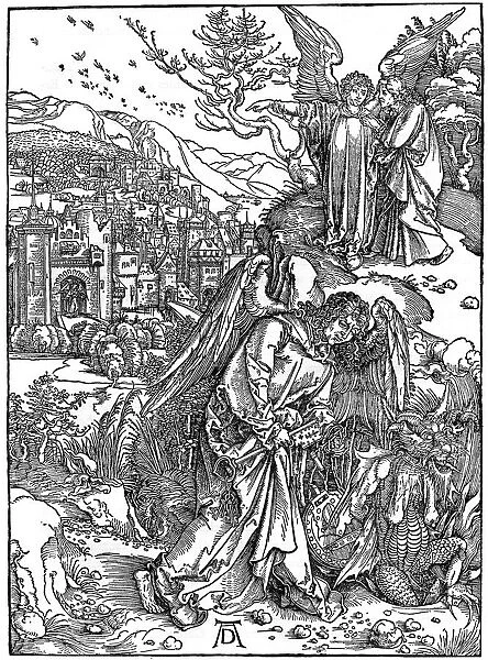 The angel holding the keys of the abyss, 1498, (1936). Artist: Albrecht Durer