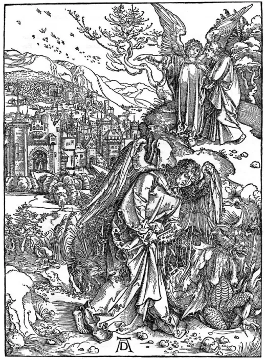 Framed Print : The angel holding the keys of the abyss, 1498, (1936). Artist: Albrecht Durer Framed Print : The angel holding the keys of the abyss, 1498, (1936). Artist: Albrecht Durer