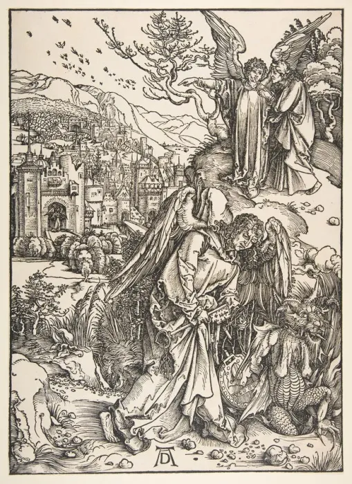 Framed Print : The Angel with the Key to Bottomless Pit, 1511. Creator: Albrecht Durer Framed Print : The Angel with the Key to Bottomless Pit, 1511. Creator: Albrecht Durer