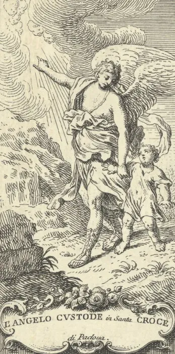 Framed Print : An angel leading a young boy and gesturing to the clouds, ca. 1708-82 Framed Print : An angel leading a young boy and gesturing to the clouds, ca. 1708-82