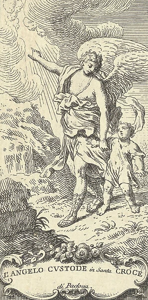 An angel leading a young boy and gesturing to the clouds, ca. 1708-82