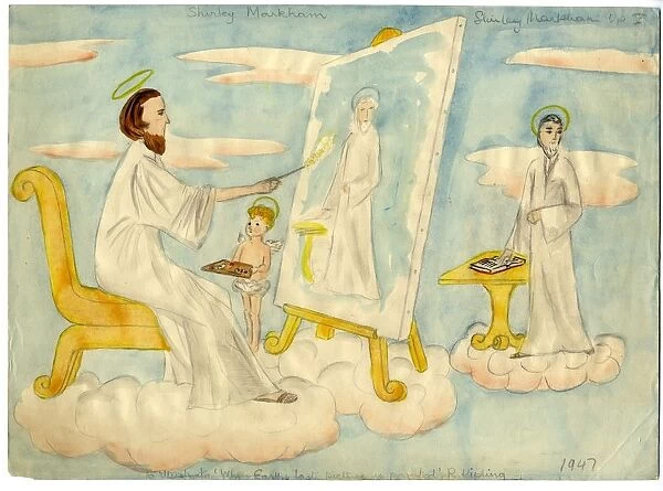 Angel painting a picture, 1947. Creator: Shirley Markham