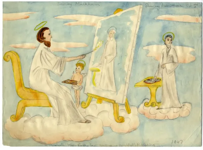Framed Print : Angel painting a picture, 1947. Creator: Shirley Markham Framed Print : Angel painting a picture, 1947. Creator: Shirley Markham