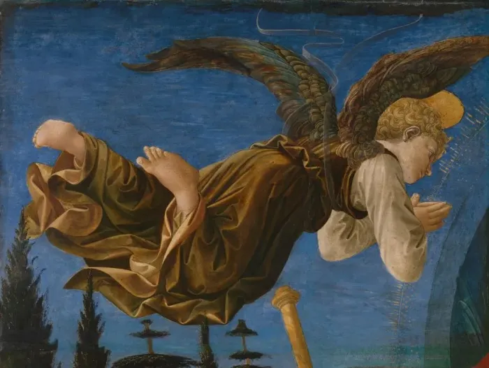 Framed Print : Angel (Panel of the Pistoia Santa Trinita Altarpiece), 1455-1460. Artist: Pesellino, Francesco di Stefano (1422-1457) Framed Print : Angel (Panel of the Pistoia Santa Trinita Altarpiece), 1455-1460. Artist: Pesellino, Francesco di Stefano (1422-1457)