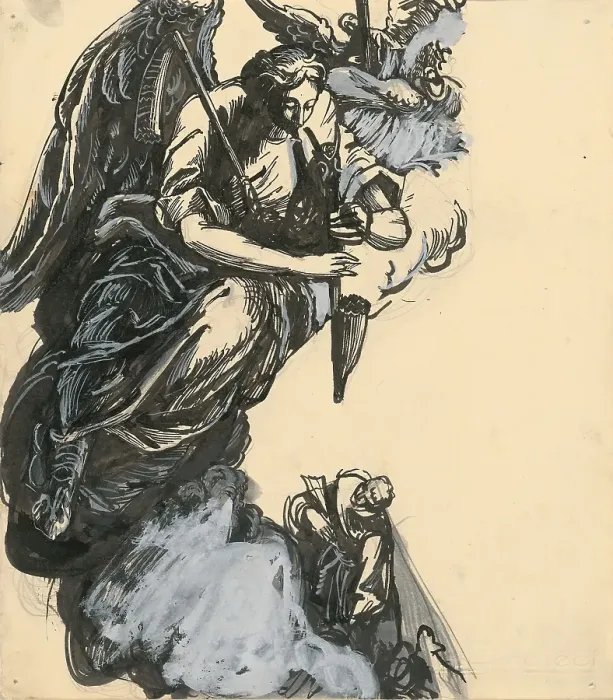 Framed Print : Angel playing the bagpipes, 1940-1944. Creator: Jan Novak Framed Print : Angel playing the bagpipes, 1940-1944. Creator: Jan Novak