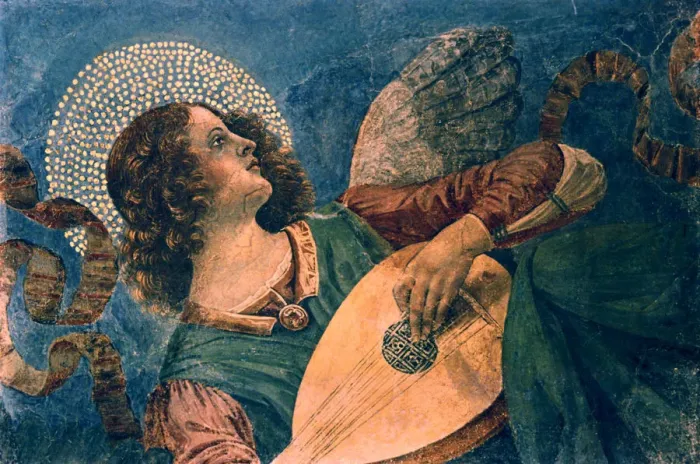 Framed Print : An angel playing the lute, 15th century. Artist: Melozzo da Forli Framed Print : An angel playing the lute, 15th century. Artist: Melozzo da Forli