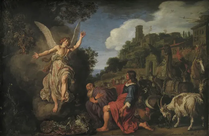 Framed Print : The Angel Raphael Takes Leave of Old Tobit and his Son Tobias, 1618. Creator: Pieter Lastman Framed Print : The Angel Raphael Takes Leave of Old Tobit and his Son Tobias, 1618. Creator: Pieter Lastman