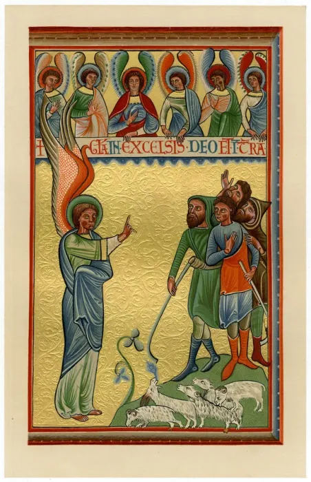 Framed Print : The angel and the shepherds, late 12th century Framed Print : The angel and the shepherds, late 12th century