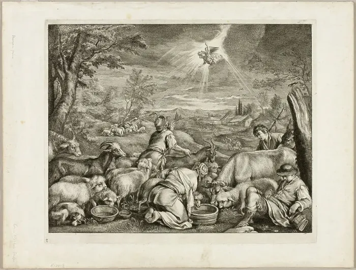 Framed Print : Angel Speeding Abraham, n.d. Creator: Cornelis de Visscher Framed Print : Angel Speeding Abraham, n.d. Creator: Cornelis de Visscher