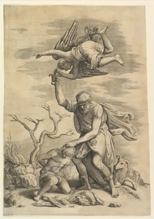 Framed Print : The Angel Staying the Arm of Abraham. Creator: Battista Franco Veneziano Framed Print : The Angel Staying the Arm of Abraham. Creator: Battista Franco Veneziano