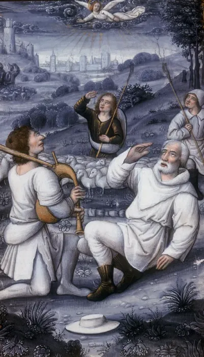 Framed Print : Angel summoning the shepherds to the Nativity, 16th century Framed Print : Angel summoning the shepherds to the Nativity, 16th century