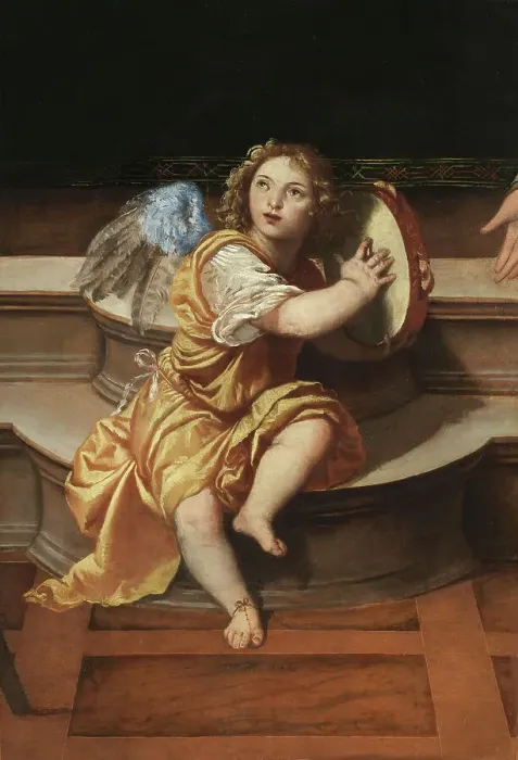 Framed Print : Angel with tambourine, c.1508. Creator: Titian (1488-1576) Framed Print : Angel with tambourine, c.1508. Creator: Titian (1488-1576)