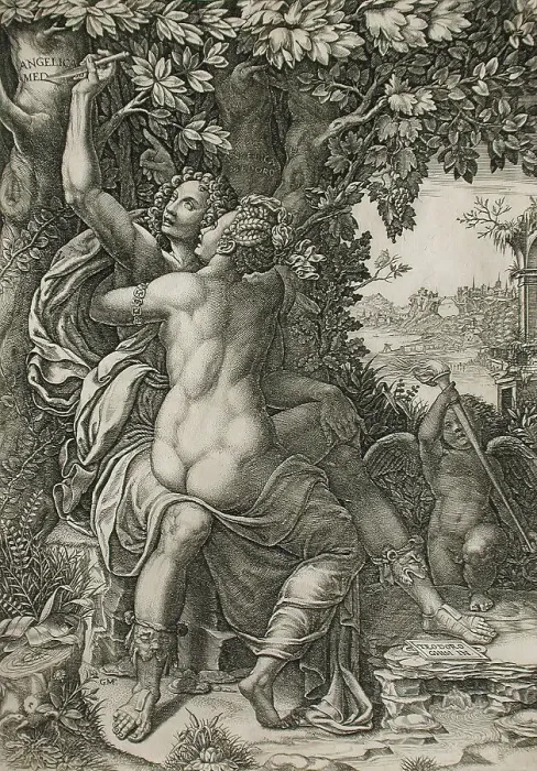 Framed Print : Angelica and Medor, c1570. Creator: Giorgio Ghisi Framed Print : Angelica and Medor, c1570. Creator: Giorgio Ghisi