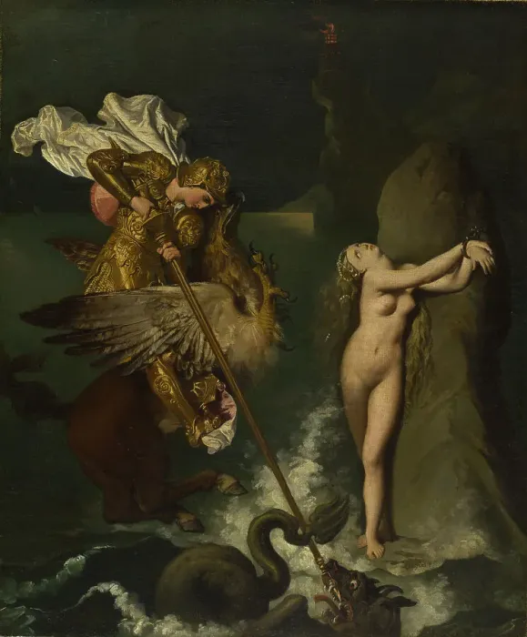 Framed Print : Angelica saved by Ruggiero, 1819-1839. Artist: Ingres, Jean Auguste Dominique (1780-1867) Framed Print : Angelica saved by Ruggiero, 1819-1839. Artist: Ingres, Jean Auguste Dominique (1780-1867)