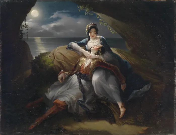 Framed Print : Angelika and Medoro. Scene from Orlando Furioso by Ludovico Ariosto, 1833. Creator: Stroj, Mihael (1803-1871) Framed Print : Angelika and Medoro. Scene from Orlando Furioso by Ludovico Ariosto, 1833. Creator: Stroj, Mihael (1803-1871)