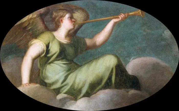 Framed Print : Angelo della fama (Angel of Fame). Creator: Padovanino (1588-1649) Framed Print : Angelo della fama (Angel of Fame). Creator: Padovanino (1588-1649)