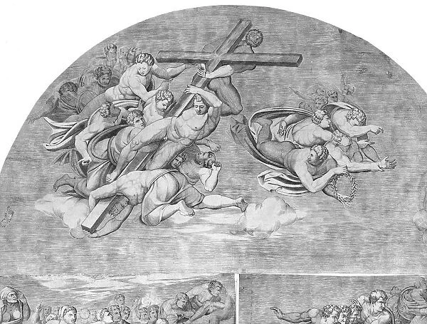 Angels Carrying the Cross with Saints below (upper left section of the Last Judgment)