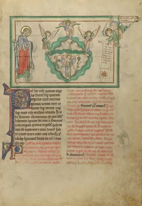 Framed Print : Angels Holding the Four Winds and an Angel Signifying Christ, about 1255-1260. Creator: Unknown Framed Print : Angels Holding the Four Winds and an Angel Signifying Christ, about 1255-1260. Creator: Unknown